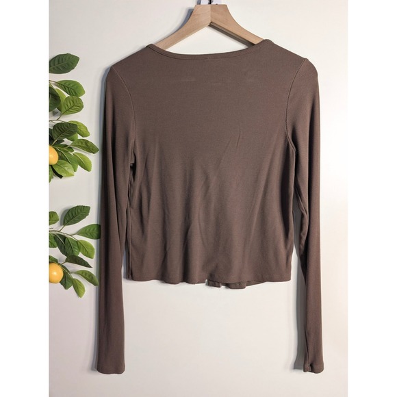Mono B Brown Ribbed Cardigan Sz M - Picture 2 of 2